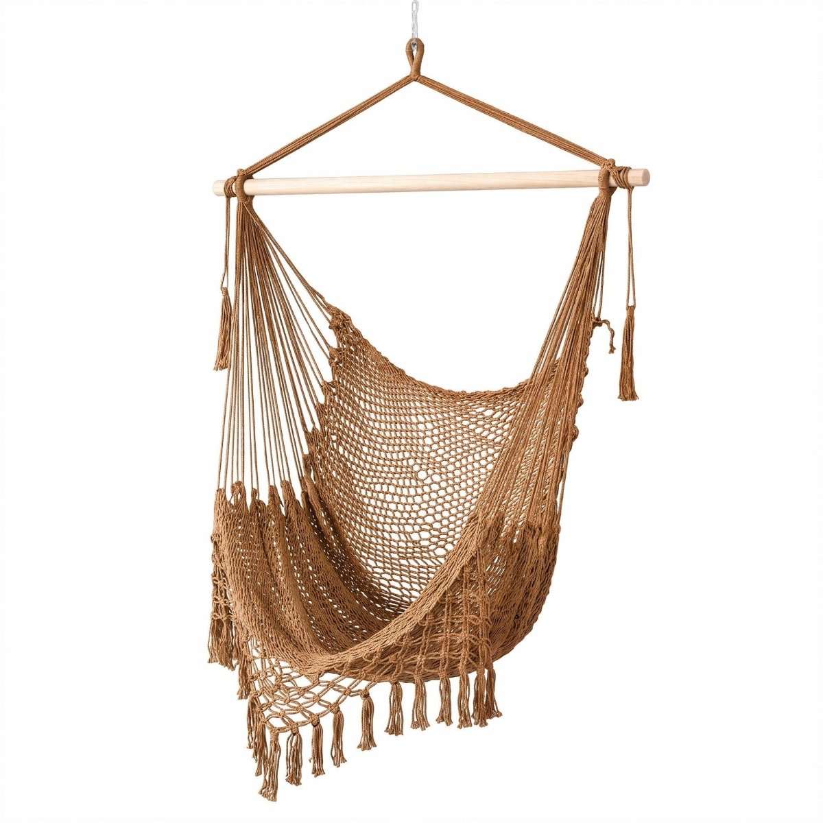 Gardeon Hammock Chair Camping Hanging Chair with Spreader Bar Tassels Brown | Home & Garden > Hammocks > Hammocks & Accessories