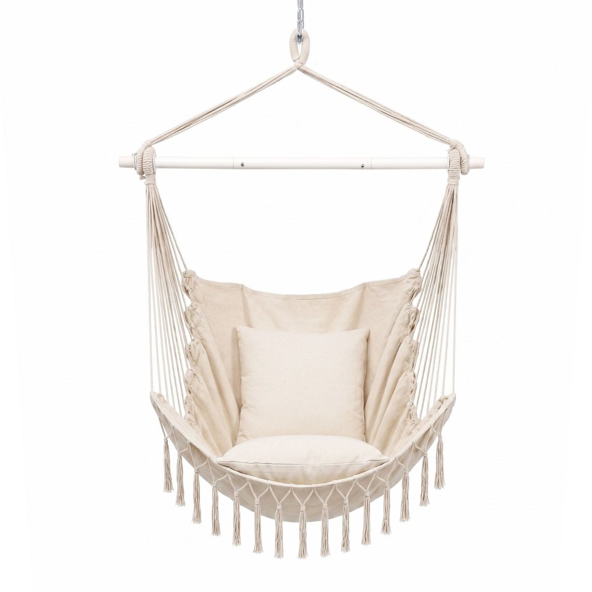 Gardeon Hammock Chair Camping Macrame Hanging Swing Cushions Metal Bar Cream | Home & Garden > Hammocks > Hammocks & Accessories