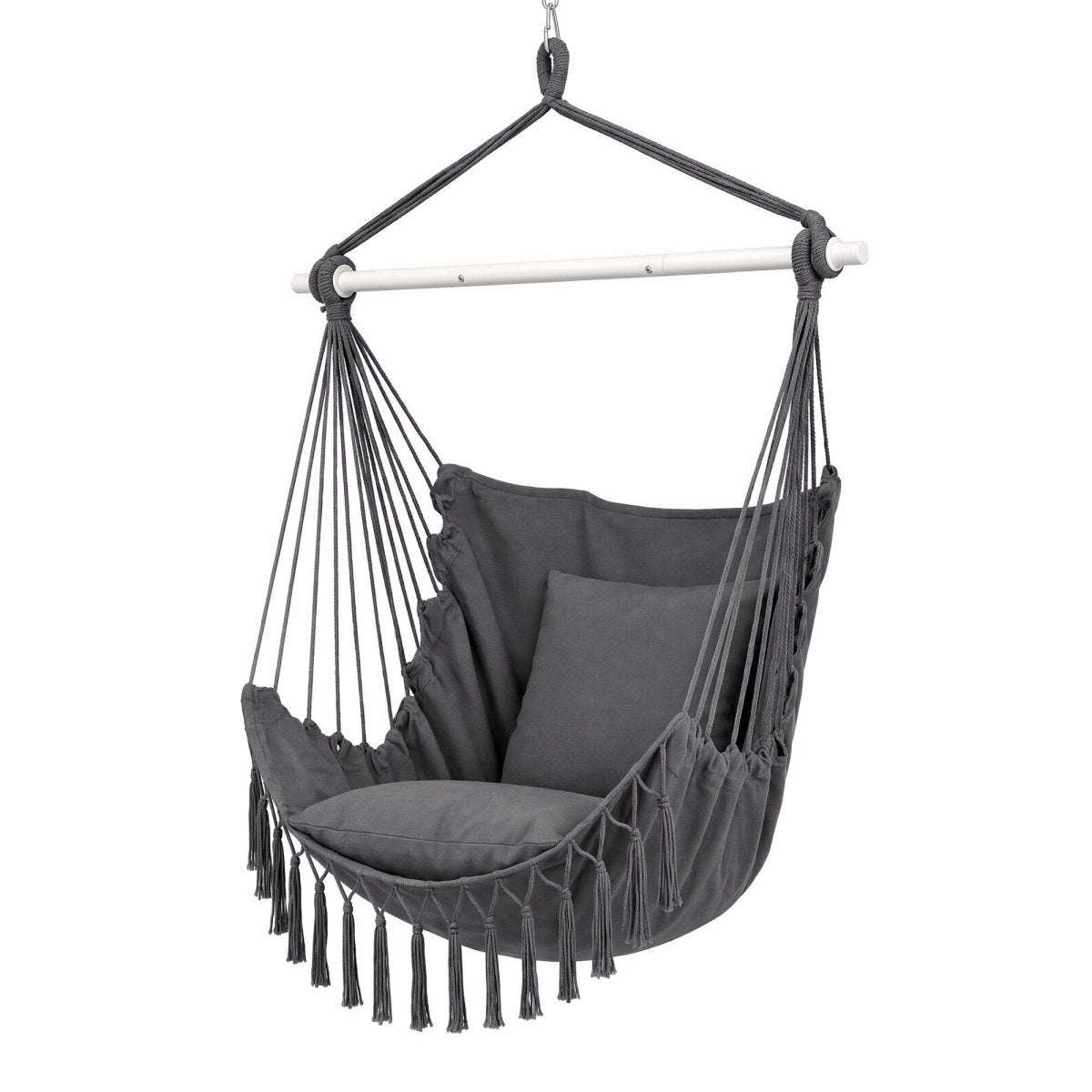 Gardeon Hammock Chair Camping Macrame Hanging Swing Cushions Metal Bar Grey | Home & Garden > Hammocks > Hammocks & Accessories