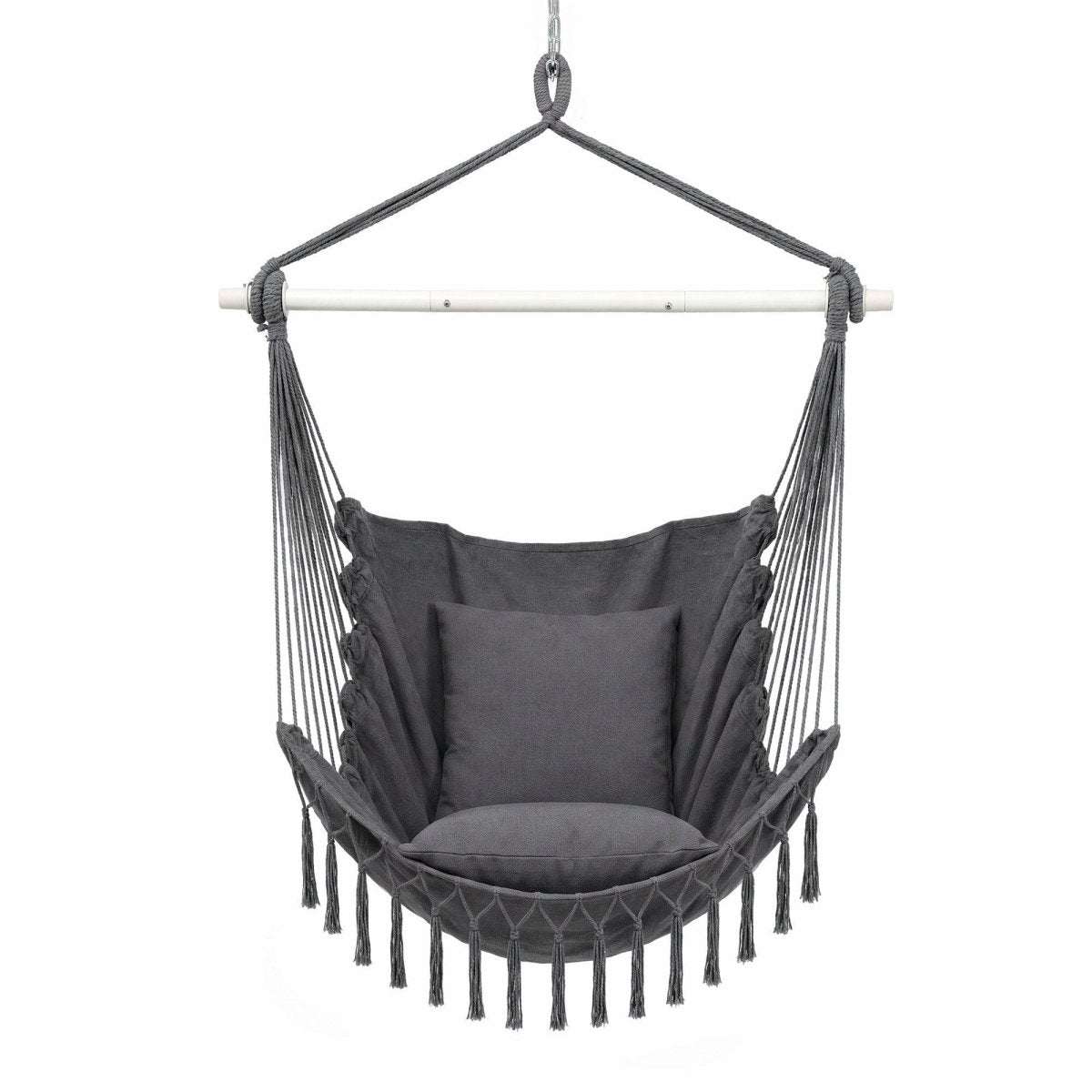 Gardeon Hammock Chair Camping Macrame Hanging Swing Cushions Metal Bar Grey | Home & Garden > Hammocks > Hammocks & Accessories