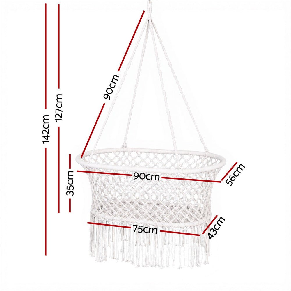Gardeon Hammock Chair Cotton Swing Chair Outdoor Indoor Cream | Outdoorium