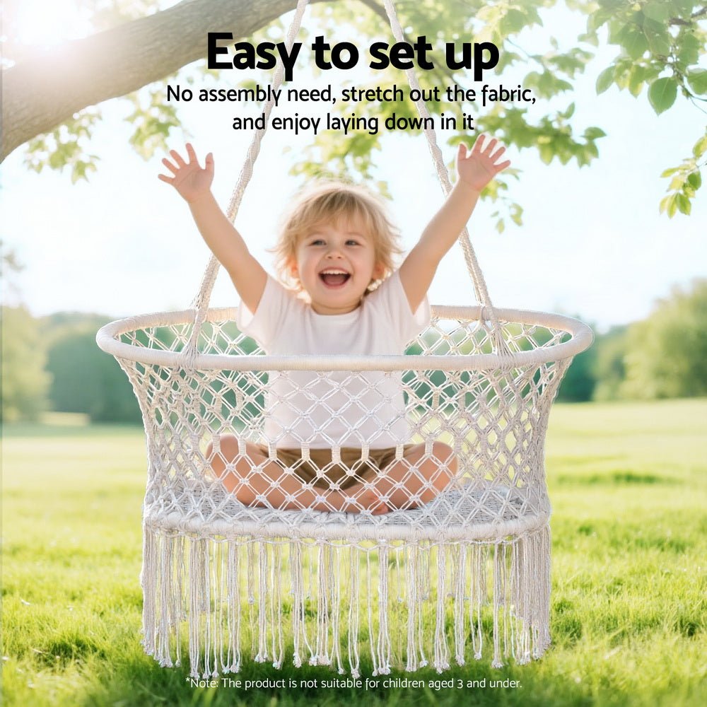 Gardeon Hammock Chair Cotton Swing Chair Outdoor Indoor Cream | Outdoorium