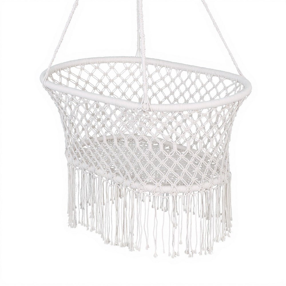 Gardeon Hammock Chair Cotton Swing Chair Outdoor Indoor Cream | Outdoorium