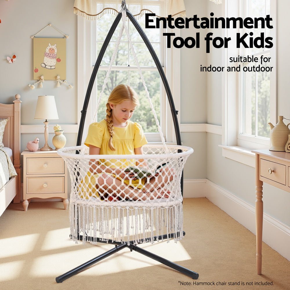 Gardeon Hammock Chair Cotton Swing Chair Outdoor Indoor Cream | Outdoorium