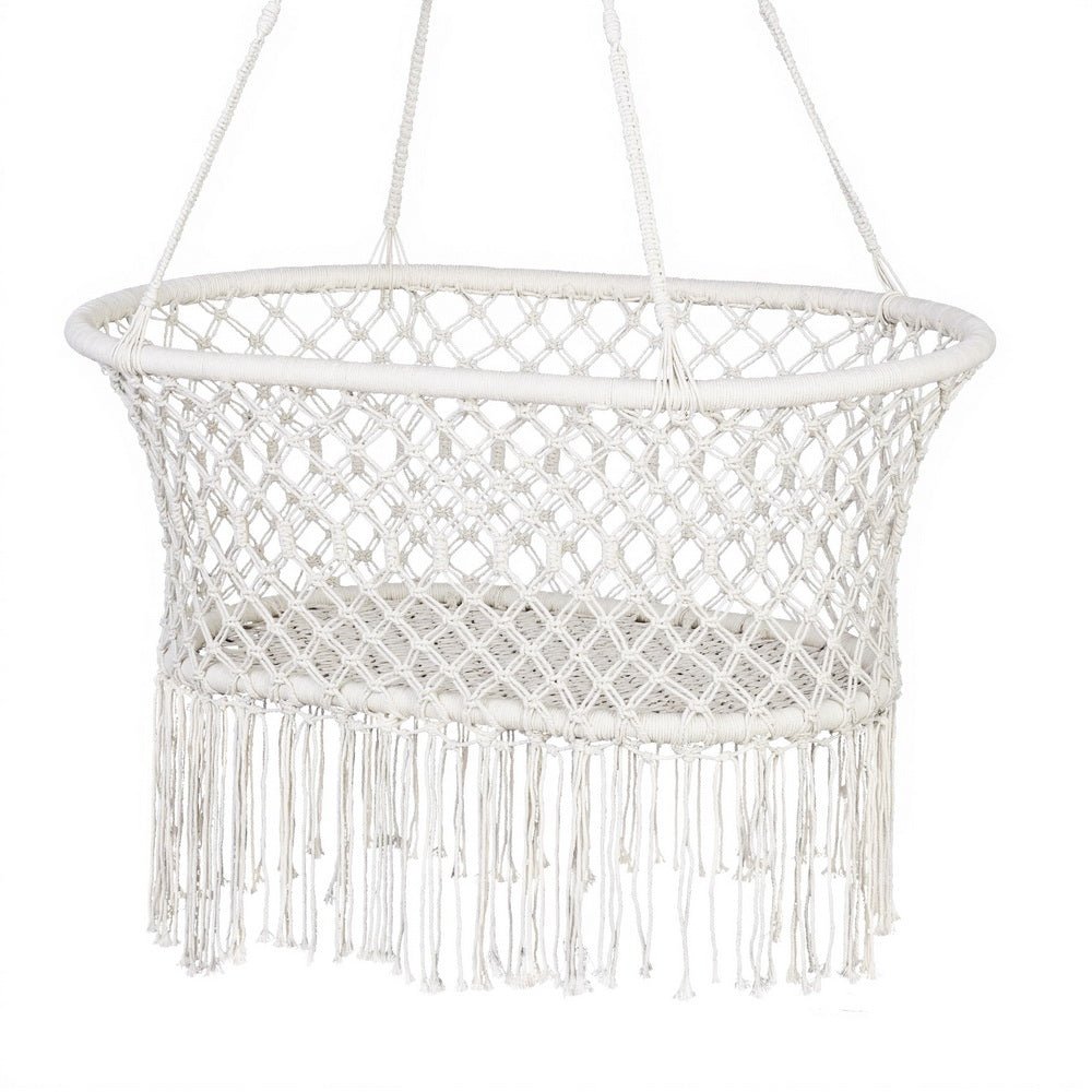Gardeon Hammock Chair Cotton Swing Chair Outdoor Indoor Cream | Outdoorium