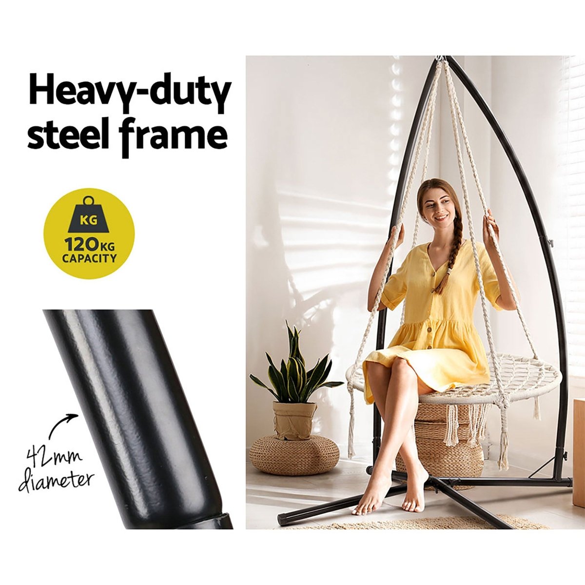 Gardeon Hammock Chair Nest Web Outdoor Swing with Steel Stand 100cm | Furniture > Outdoor