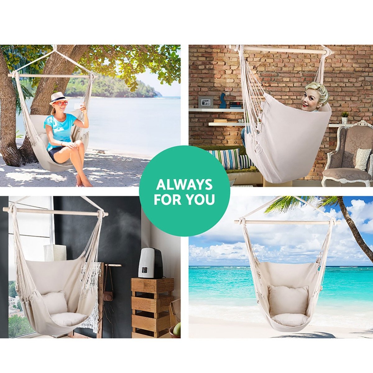 Gardeon Hammock Chair Outdoor Camping Hanging Hammocks Cushion Pillow Cream | Home & Garden > Hammocks