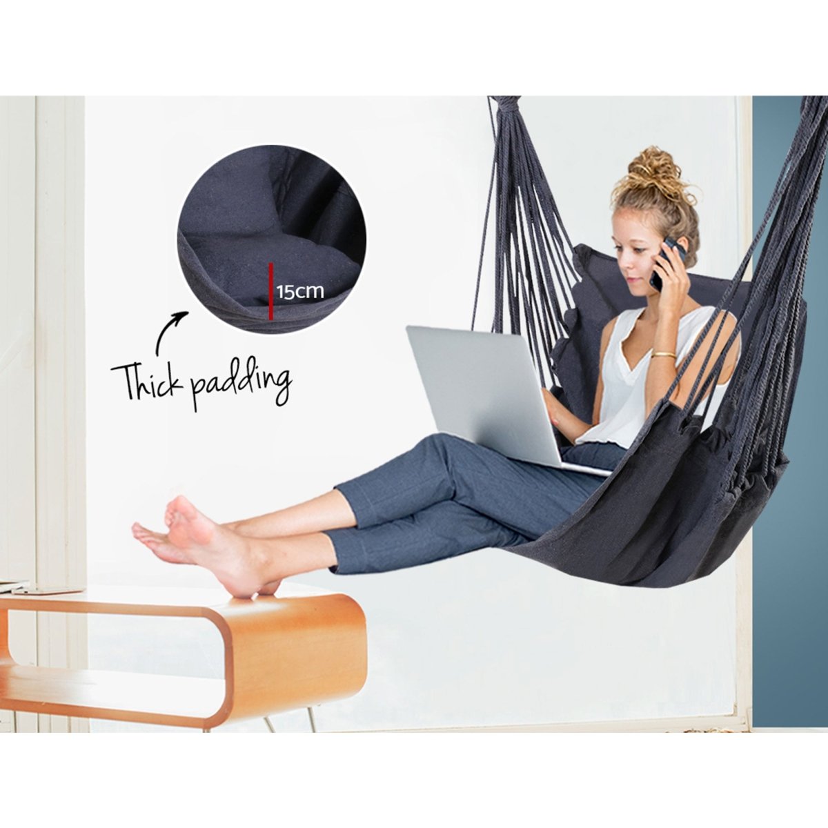 Gardeon Hammock Chair Outdoor Camping Hanging Hammocks Cushion Pillow Grey | Home & Garden > Hammocks