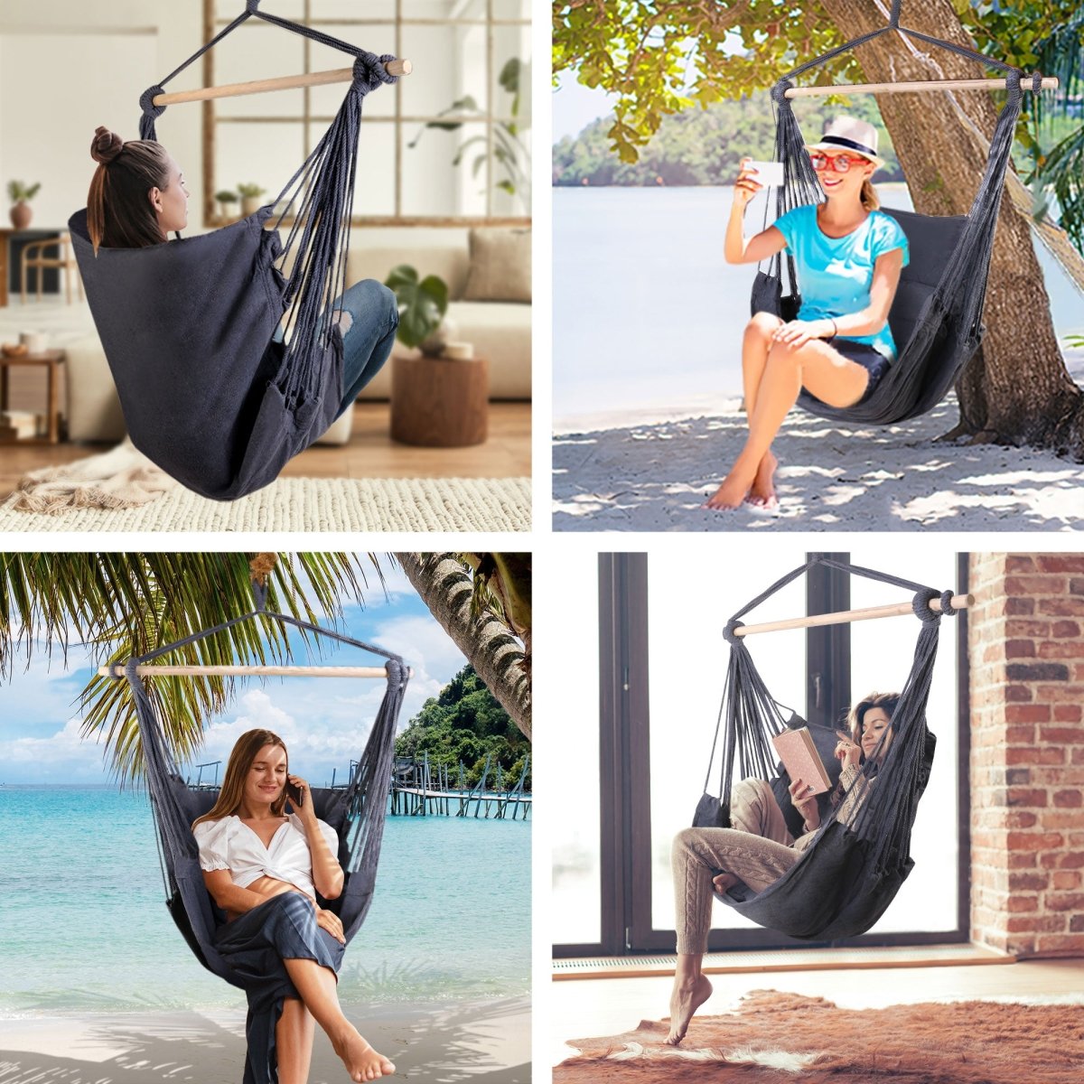 Gardeon Hammock Chair Outdoor Camping Hanging Hammocks Cushion Pillow Grey | Home & Garden > Hammocks