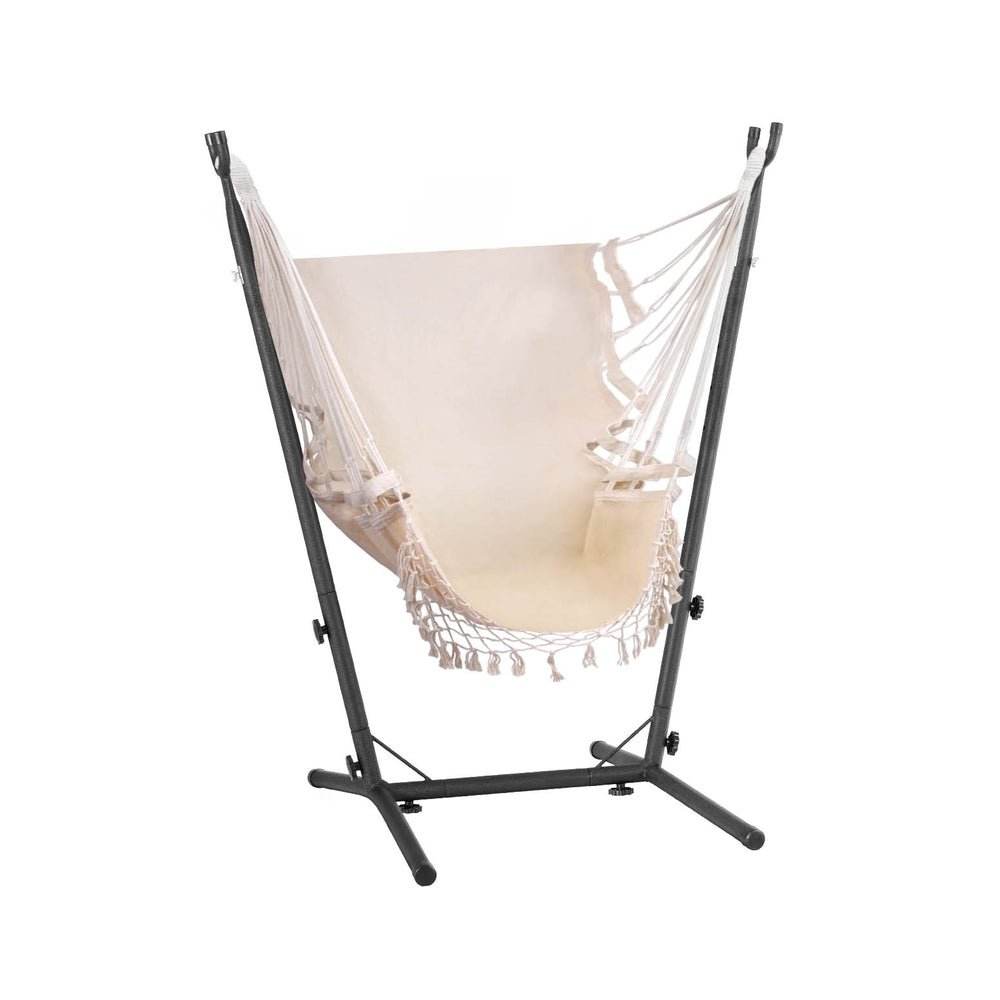 Gardeon Hammock Chair Outdoor Camping Hanging with Stand Cream - Outdoorium