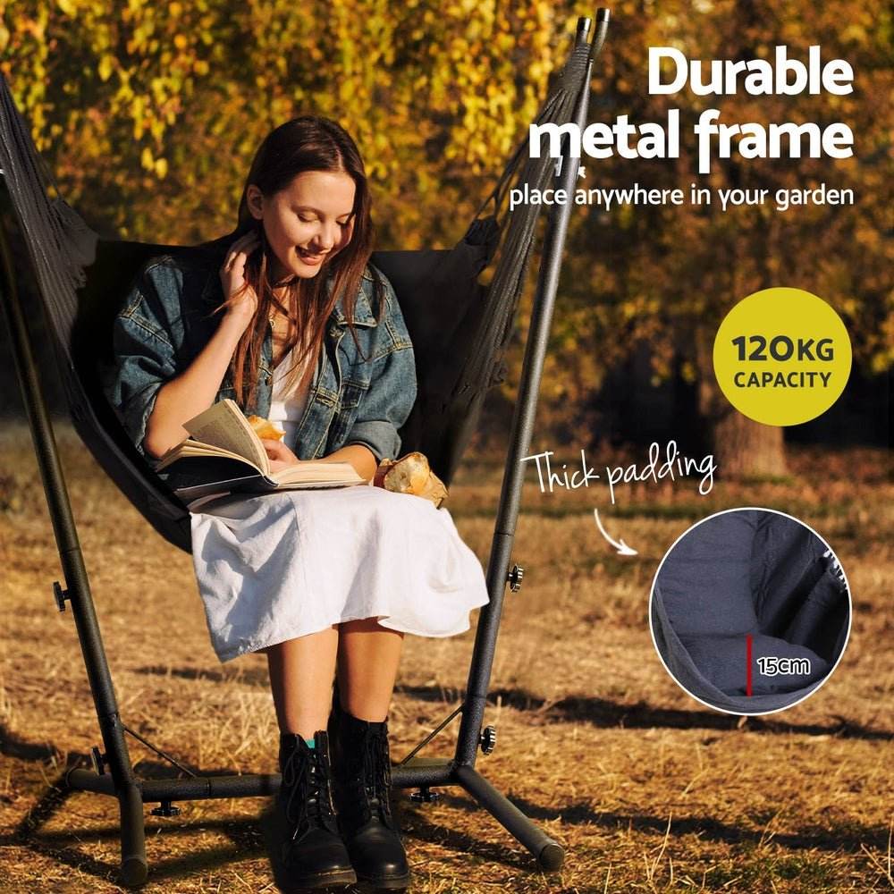 Gardeon Hammock Chair Outdoor Camping Hanging with Stand Grey | Outdoorium