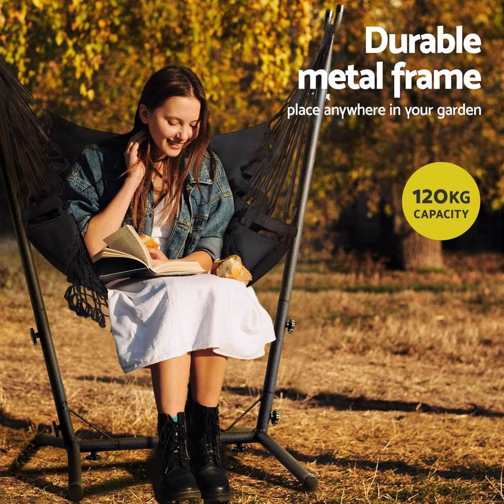 Gardeon Hammock Chair Outdoor Camping Hanging with Stand Grey | Outdoorium