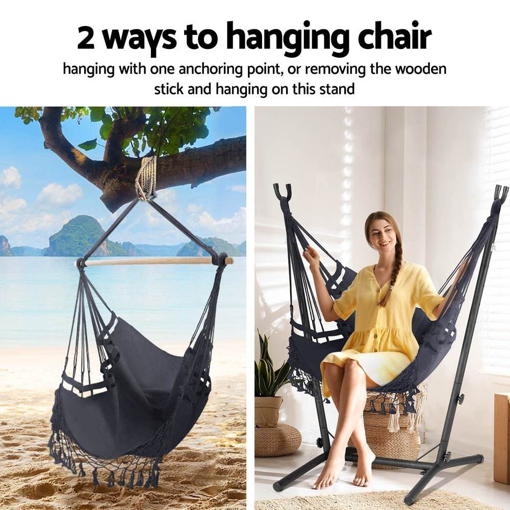 Gardeon Hammock Chair Outdoor Camping Hanging with Stand Grey | Outdoorium
