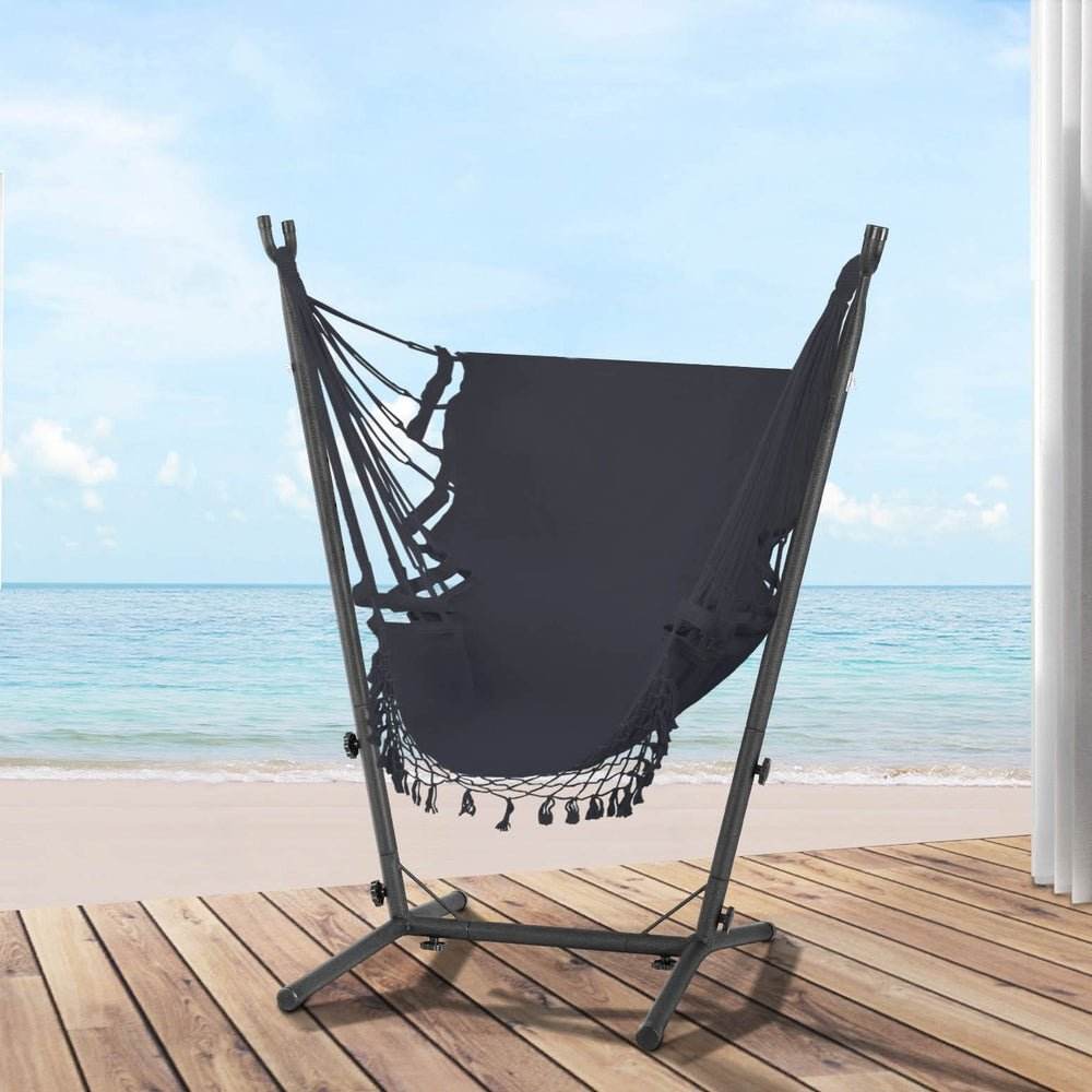 Gardeon Hammock Chair Outdoor Camping Hanging with Stand Grey | Outdoorium