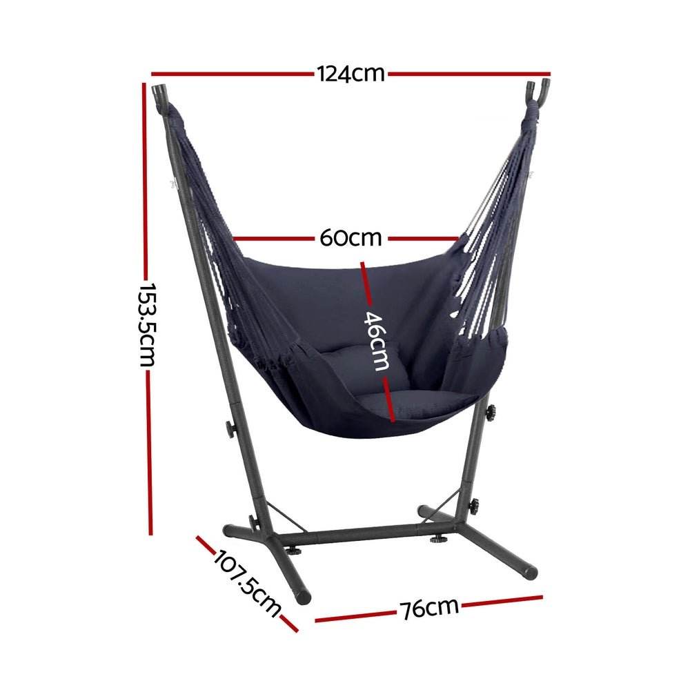 Gardeon Hammock Chair Outdoor Camping Hanging with Stand Grey | Outdoorium