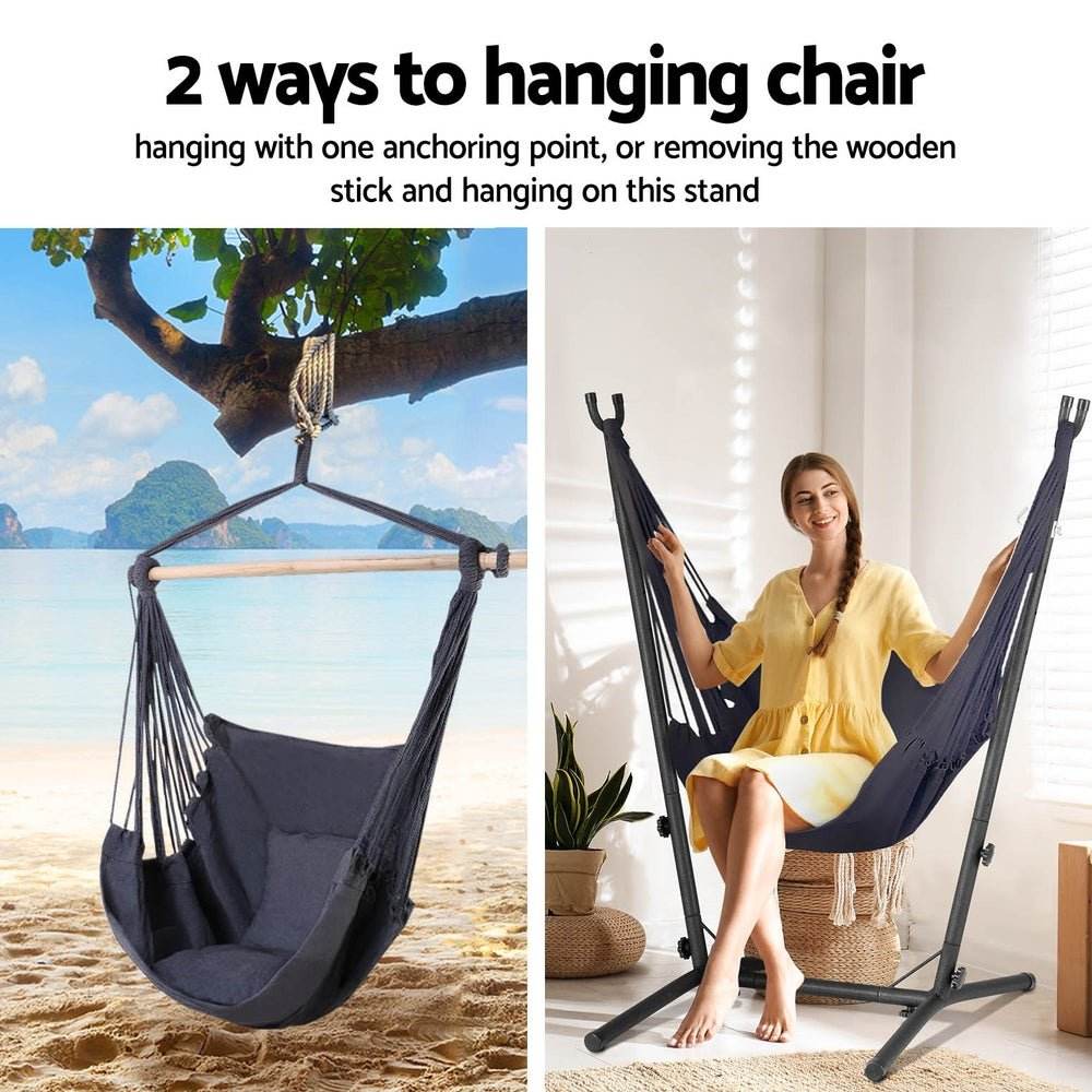 Gardeon Hammock Chair Outdoor Camping Hanging with Stand Grey | Outdoorium