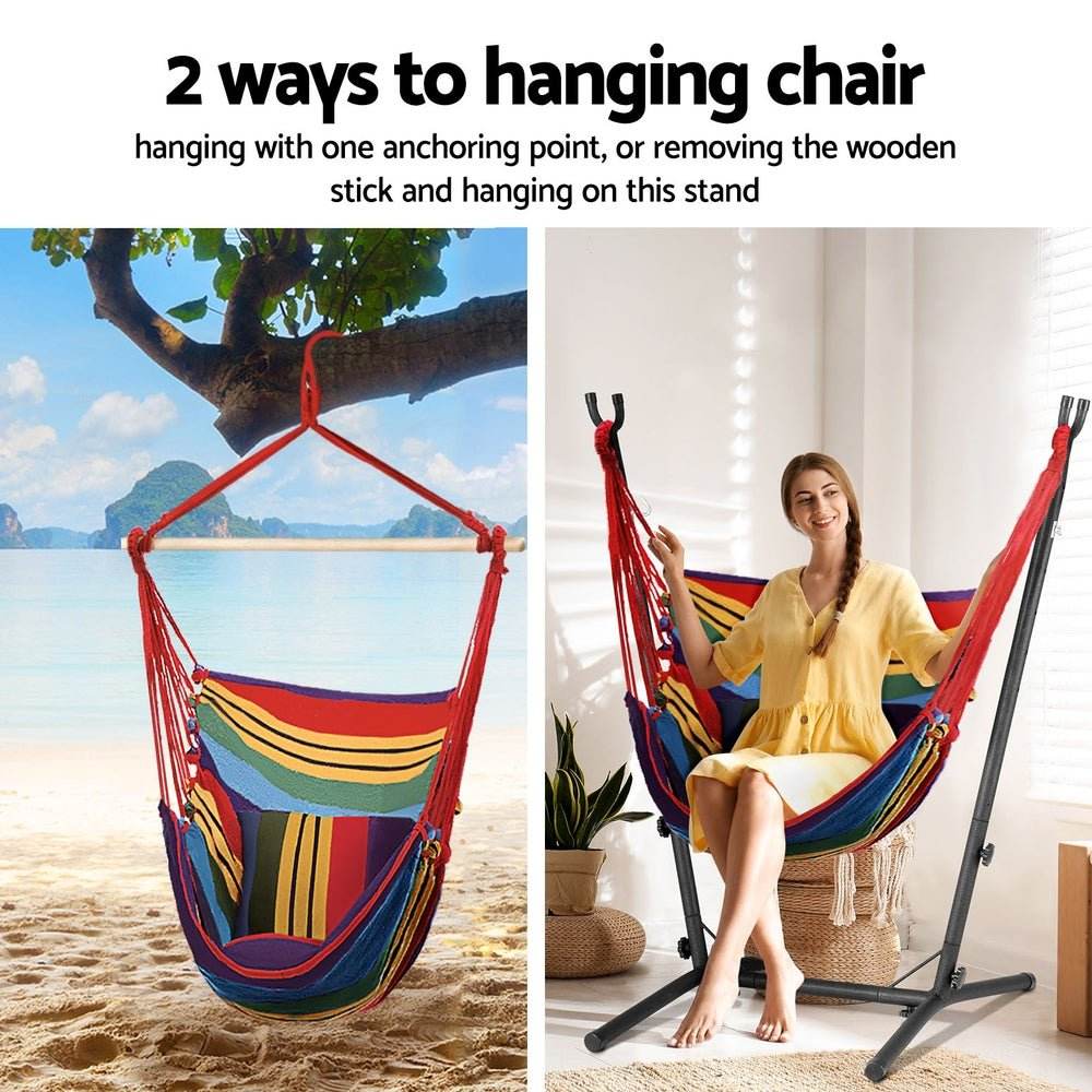 Gardeon Hammock Chair Outdoor Camping Hanging with Stand Rainbow - Outdoorium