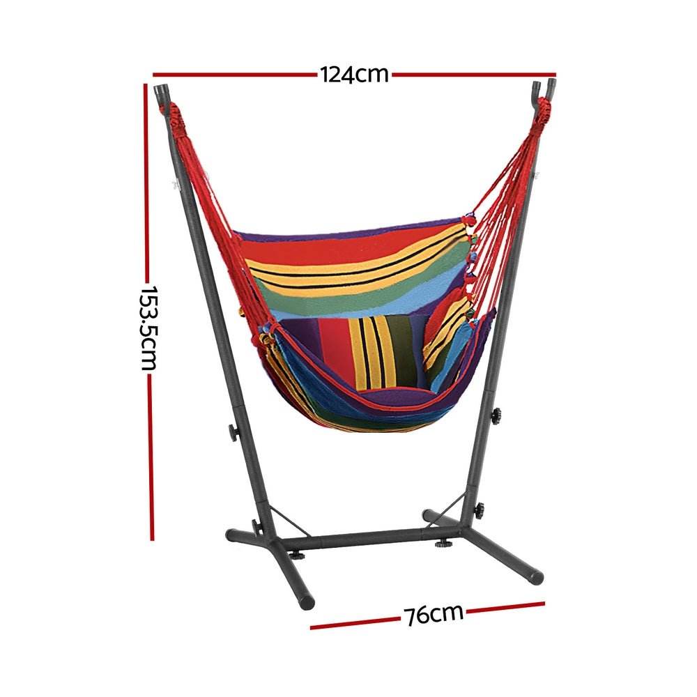 Gardeon Hammock Chair Outdoor Camping Hanging with Stand Rainbow - Outdoorium