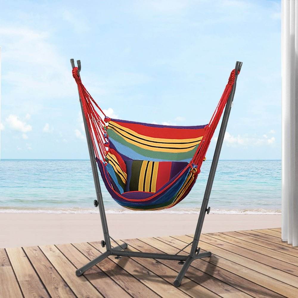 Gardeon Hammock Chair Outdoor Camping Hanging with Stand Rainbow - Outdoorium