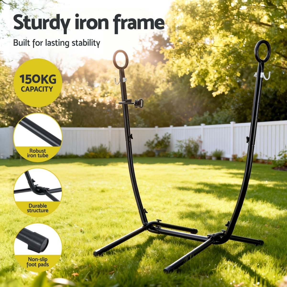 Gardeon Hammock Chair Stand Iron Frame w/ Phone Holder Black | Home & Garden > Hammocks > Hammocks & Accessories
