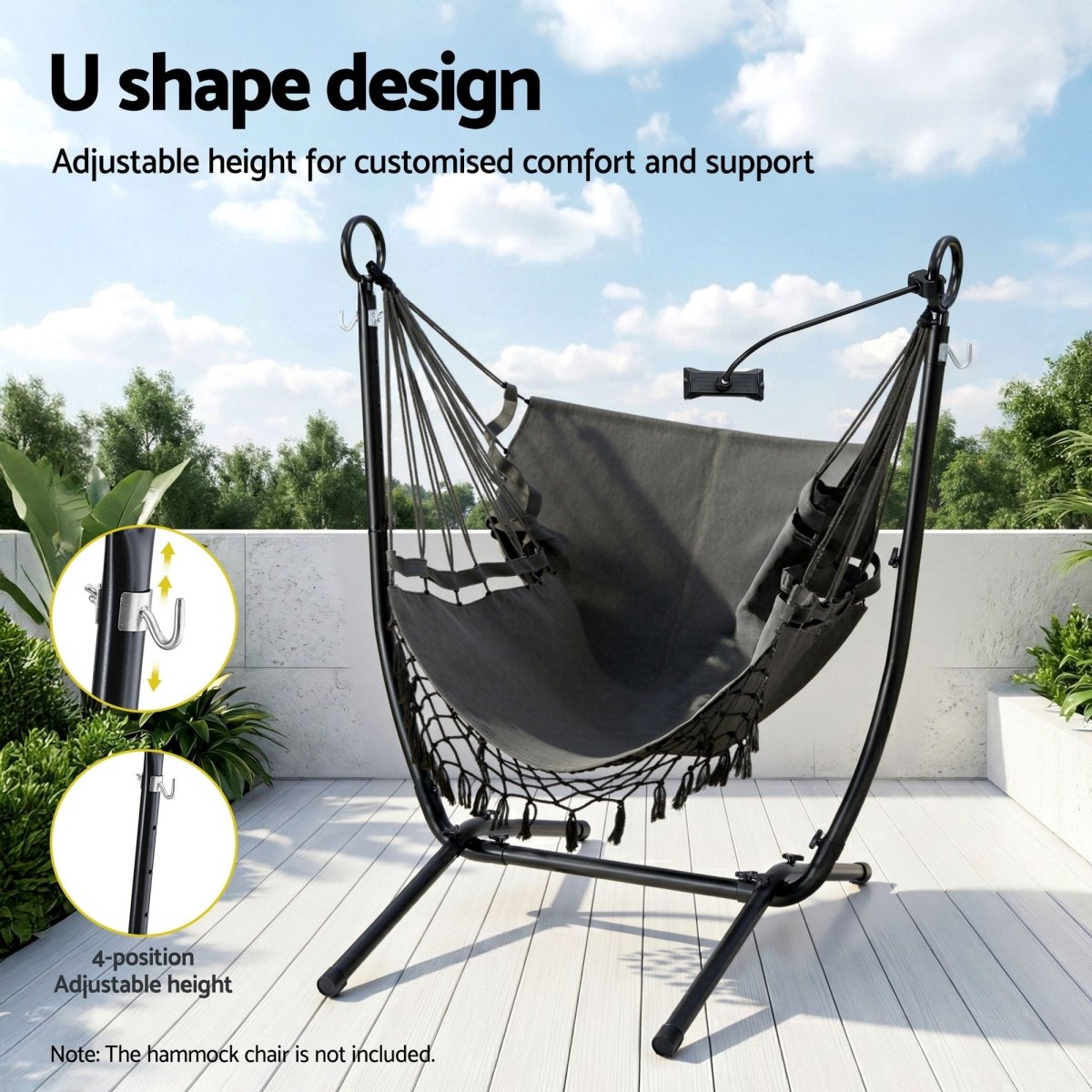 Gardeon Hammock Chair Stand Iron Frame w/ Phone Holder Black | Home & Garden > Hammocks > Hammocks & Accessories