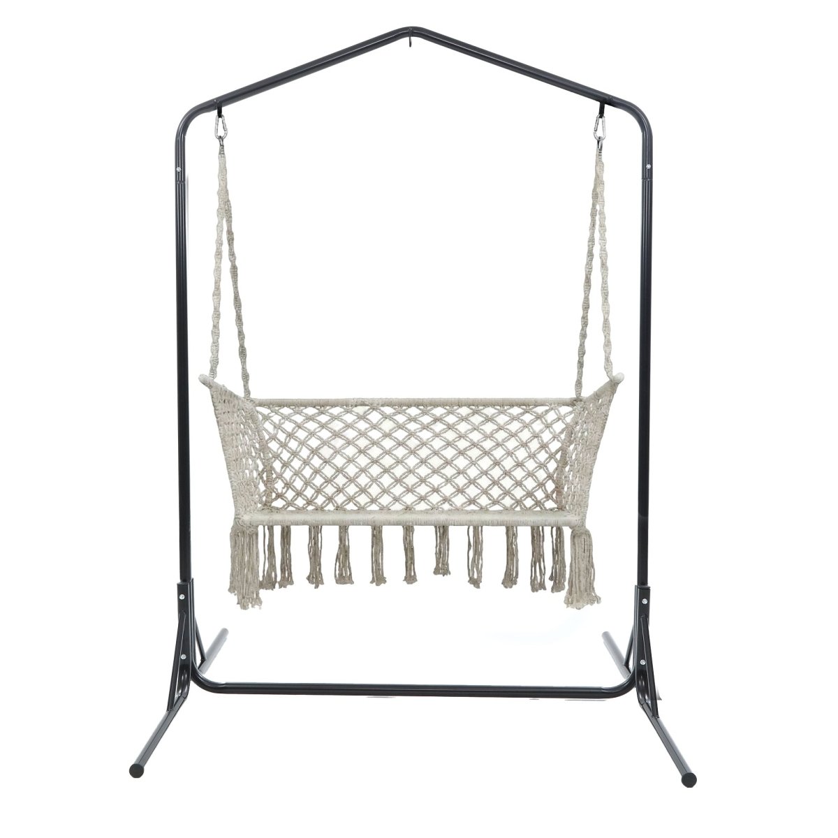 Gardeon Hammock Chair with Stand Macrame Outdoor Garden 2 Seater Cream | Home & Garden Hammocks