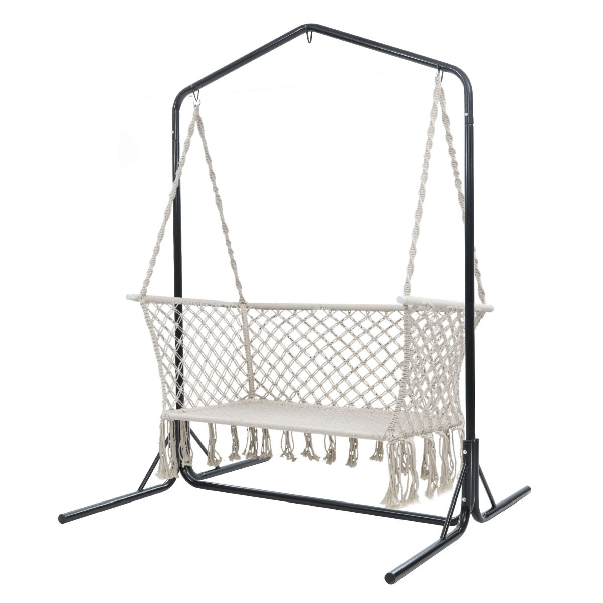 Gardeon Hammock Chair with Stand Macrame Outdoor Garden 2 Seater Cream | Home & Garden Hammocks