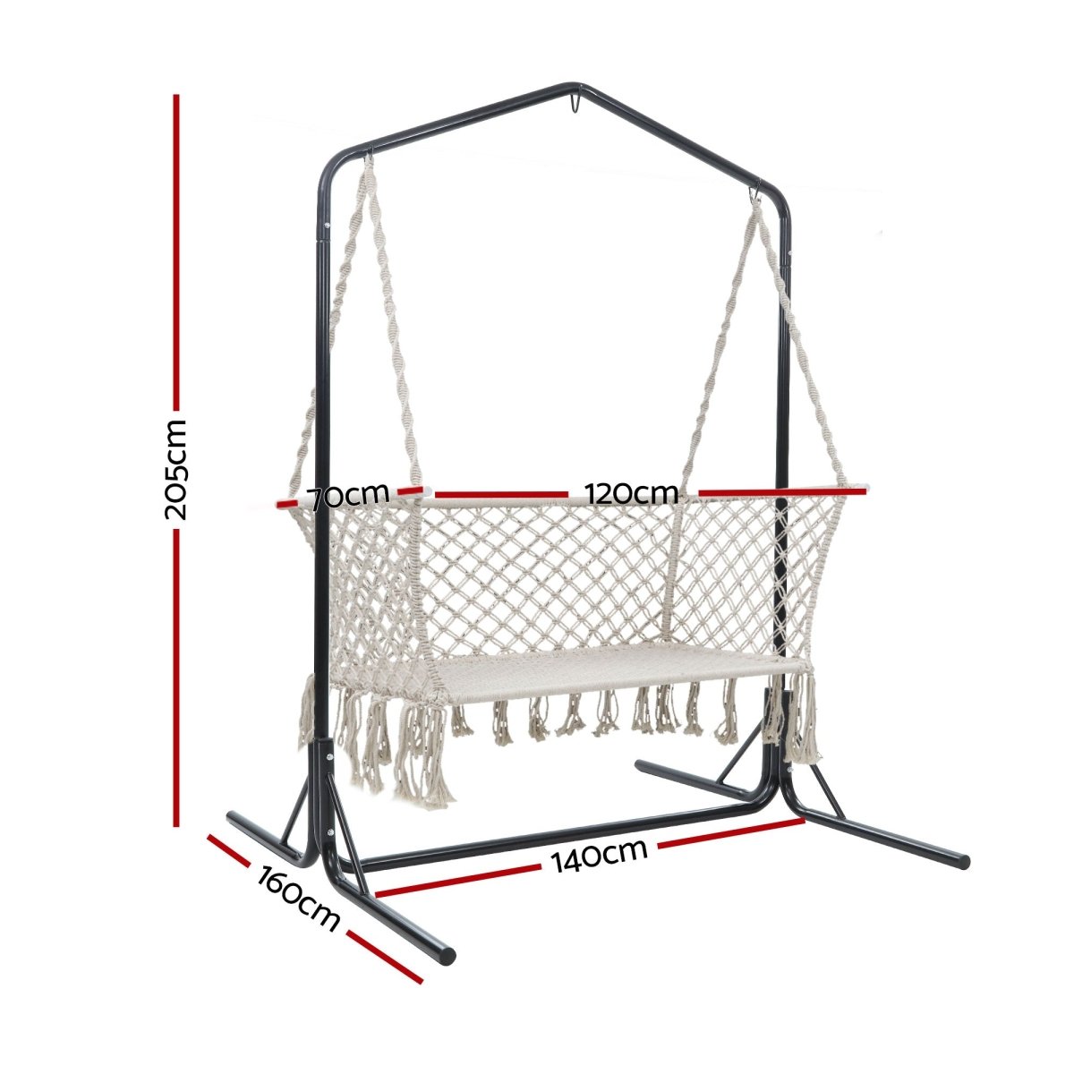 Gardeon Hammock Chair with Stand Macrame Outdoor Garden 2 Seater Cream | Home & Garden Hammocks