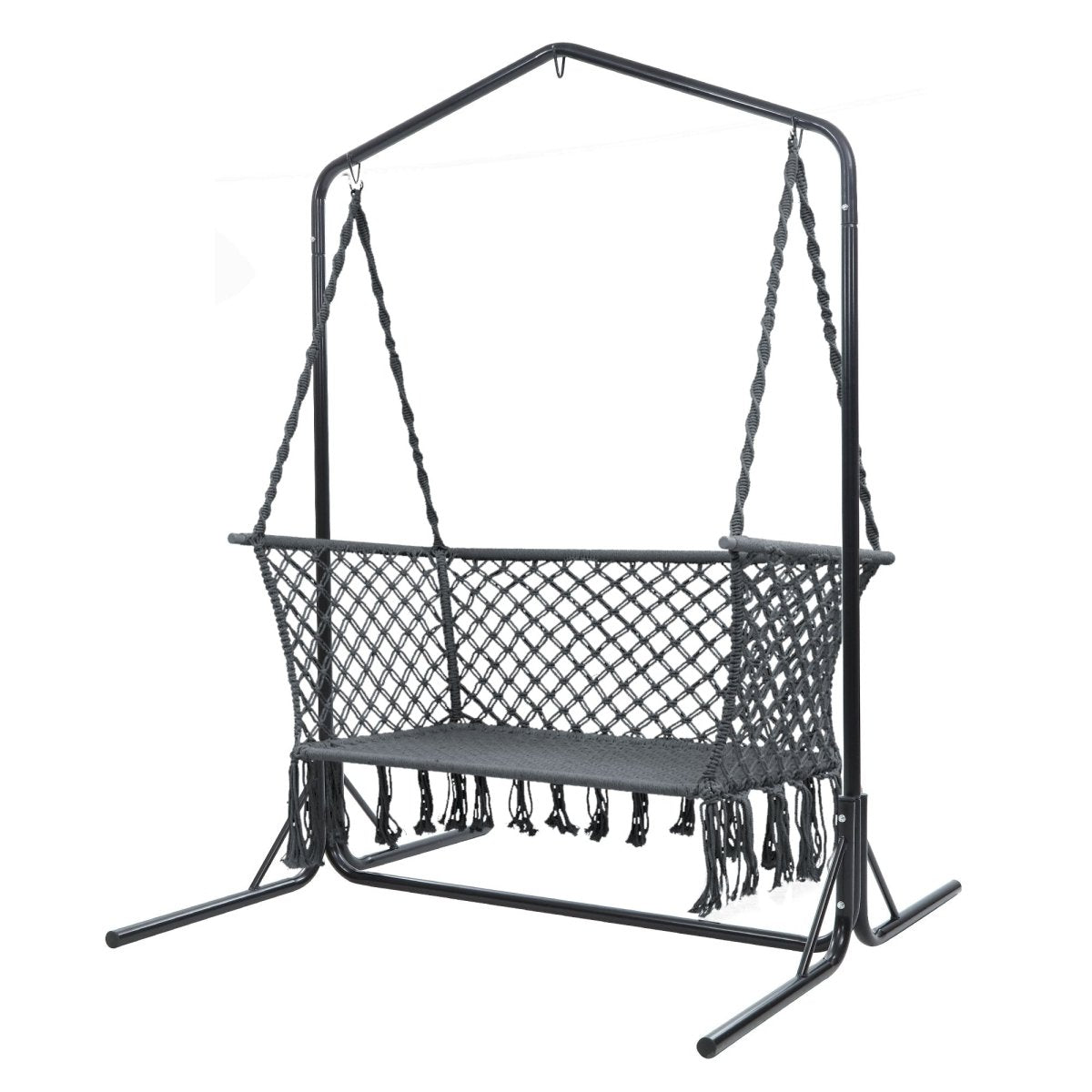 Gardeon Hammock Chair with Stand Macrame Outdoor Garden 2 Seater Grey | Home & Garden > Hammocks