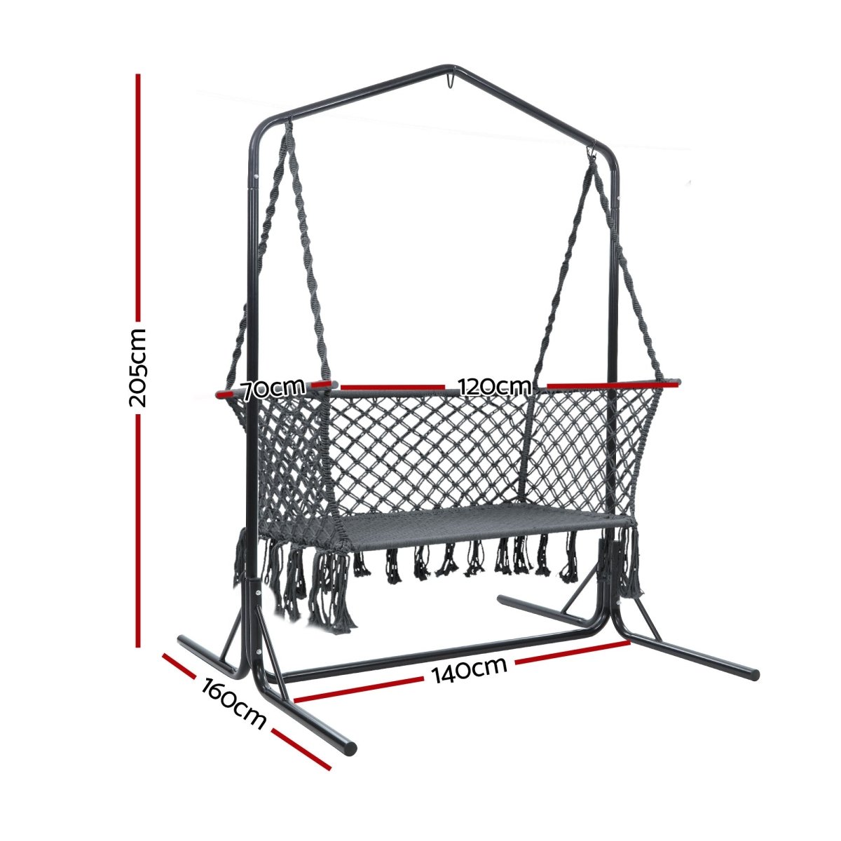 Gardeon Hammock Chair with Stand Macrame Outdoor Garden 2 Seater Grey | Home & Garden > Hammocks