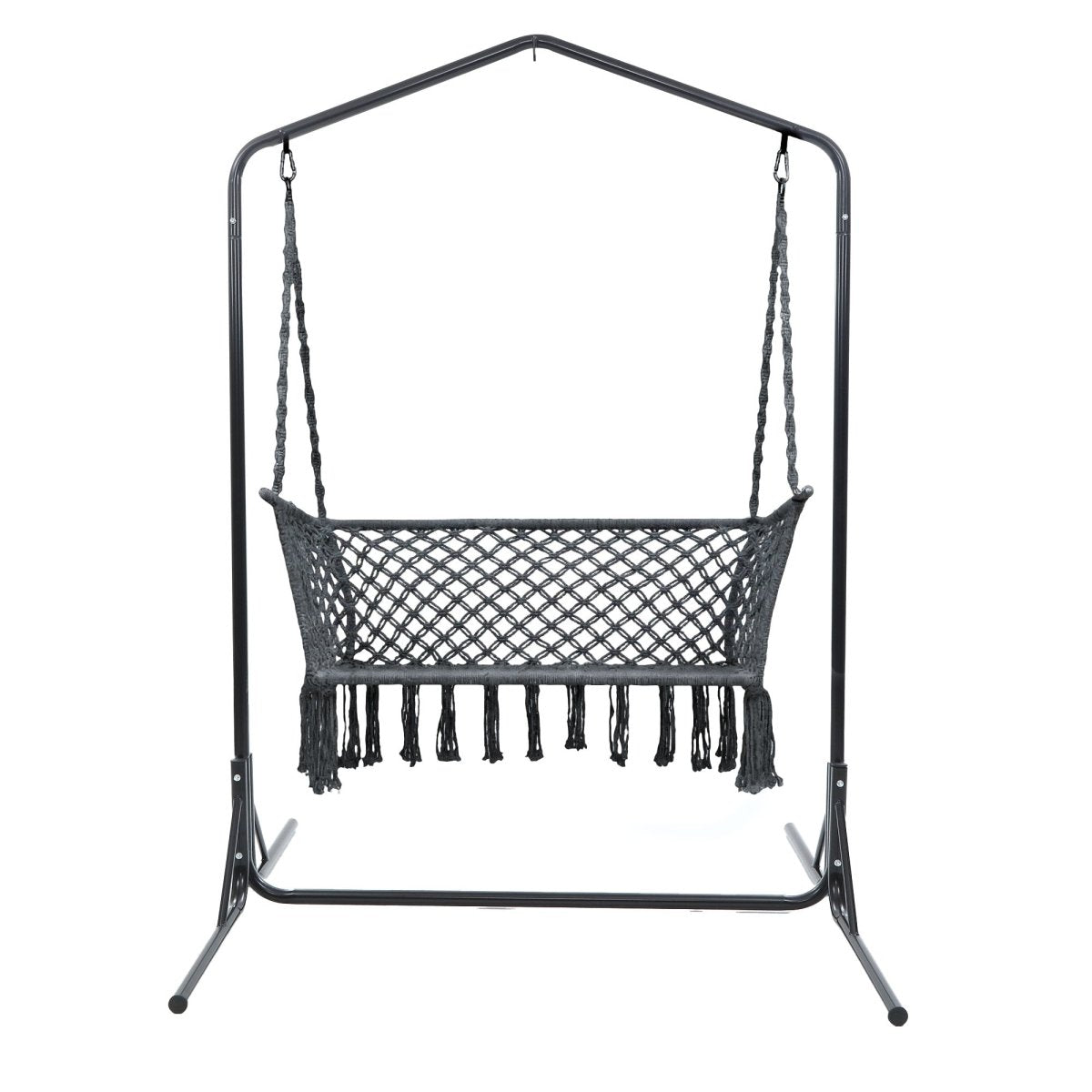 Gardeon Hammock Chair with Stand Macrame Outdoor Garden 2 Seater Grey | Home & Garden > Hammocks