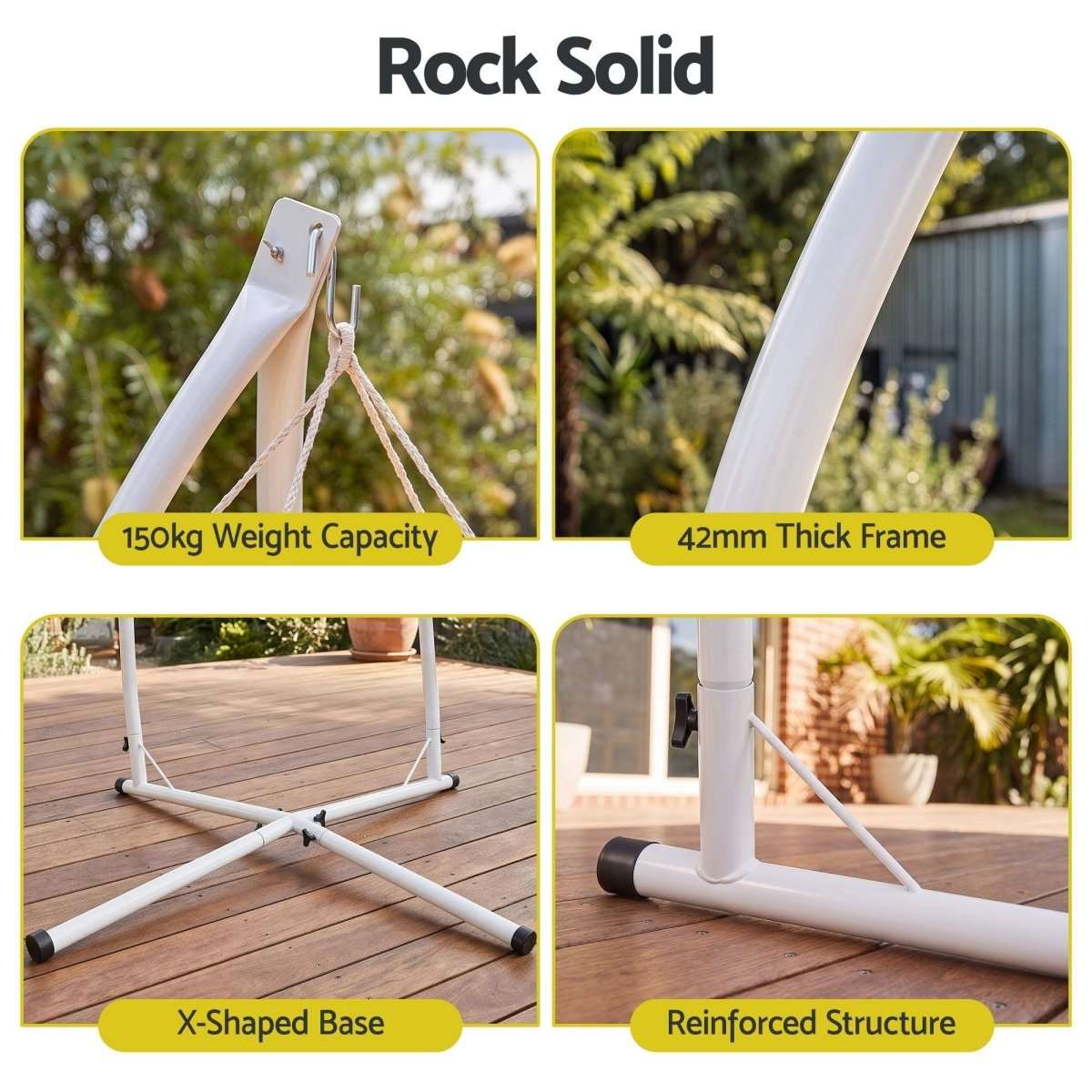Gardeon Hammock Stand 150kg Capacity White Steel Frame for Hanging Chairs | Home & Garden > Hammocks > Hammocks & Accessories