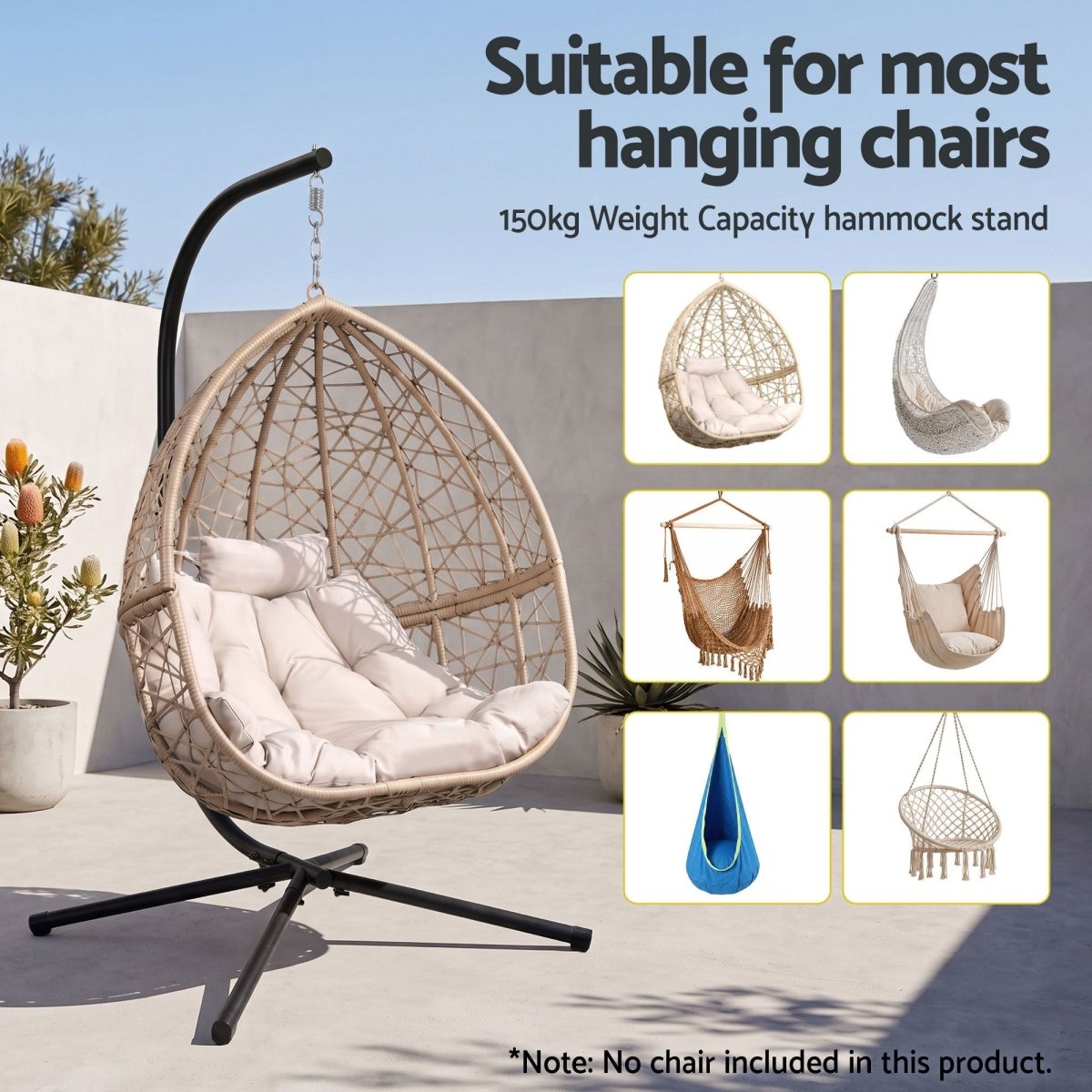 Gardeon Hanging Chair Stand 150kg - Black