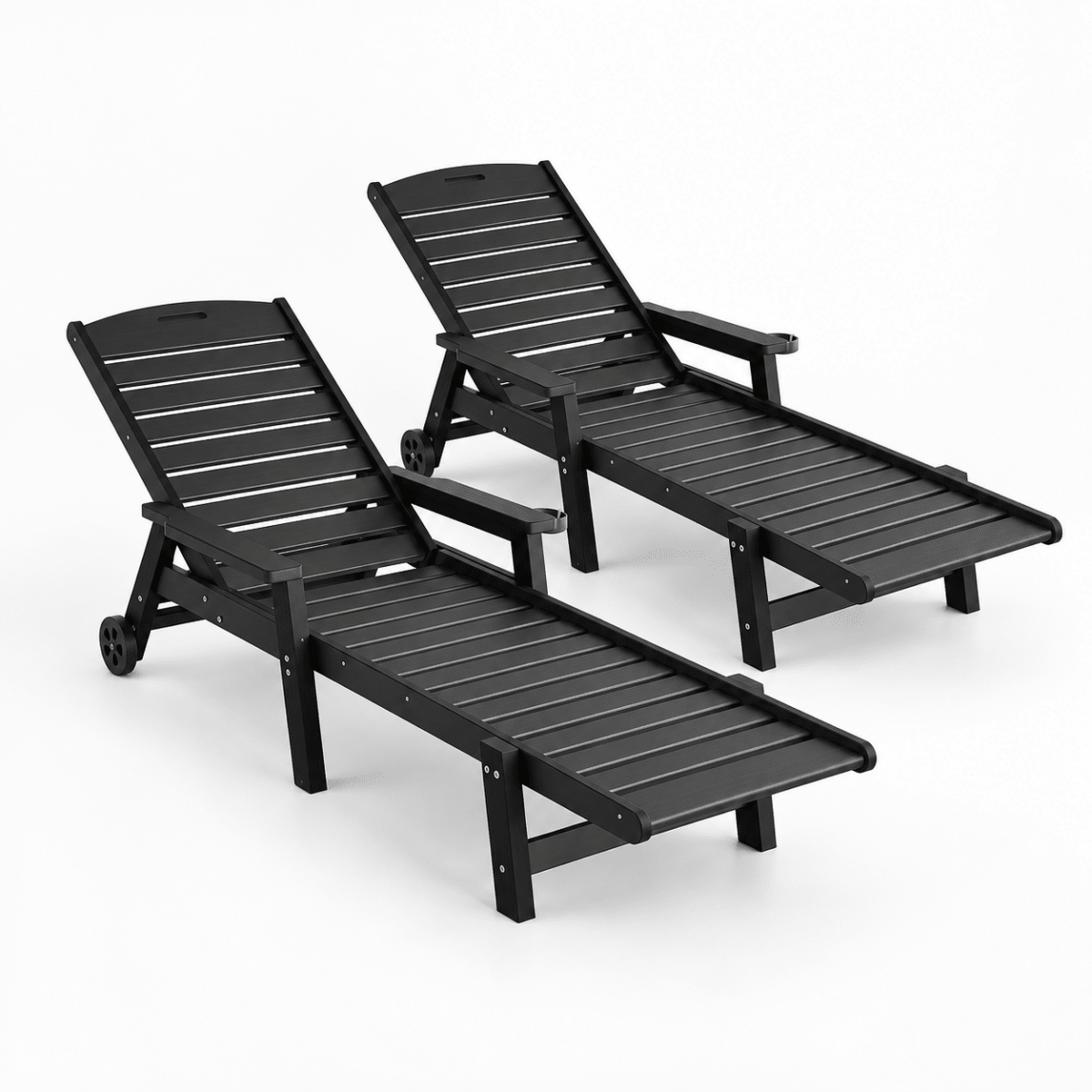 Gardeon HDPE sun loungers with wheels set of 2 black - image 3