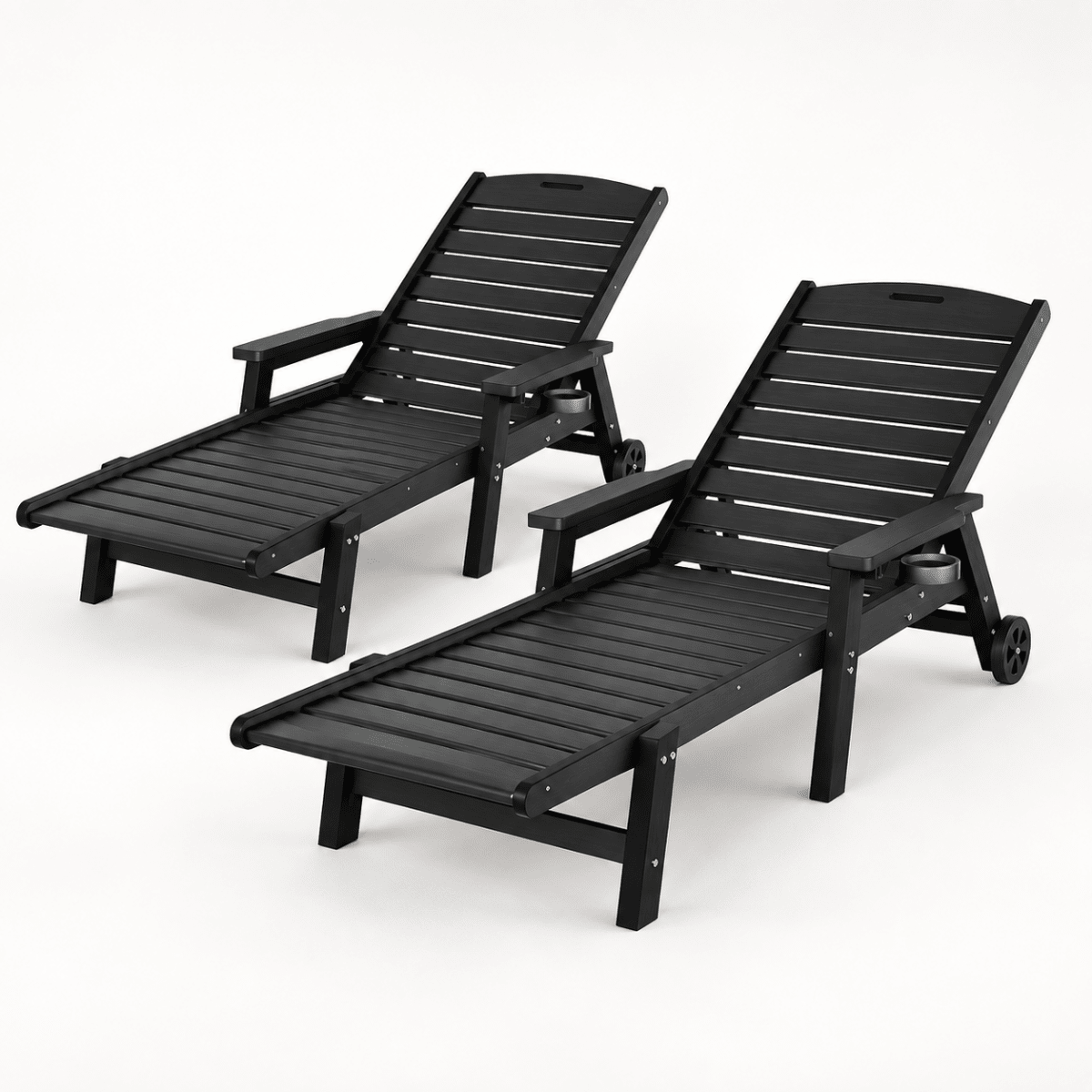 Gardeon HDPE sun loungers with wheels set of 2 black - image 8