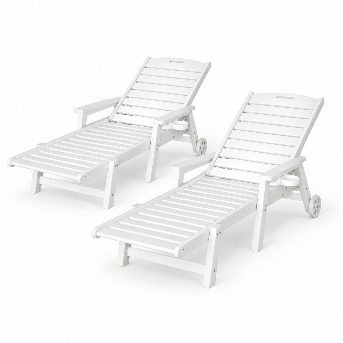Gardeon HDPE sun loungers with wheels set of 2 white - image 8