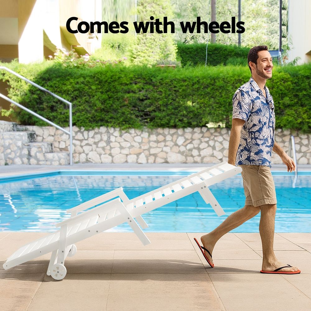Gardeon HDPE sun loungers with wheels set of 2 white - image 7