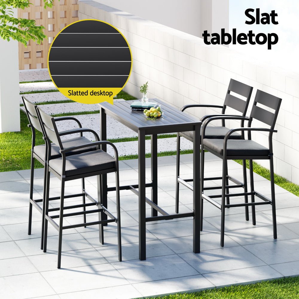 Gardeon Outdoor Bar Set 5 - Piece Patio Dining Chairs Aluminium Table Stools - Outdoorium