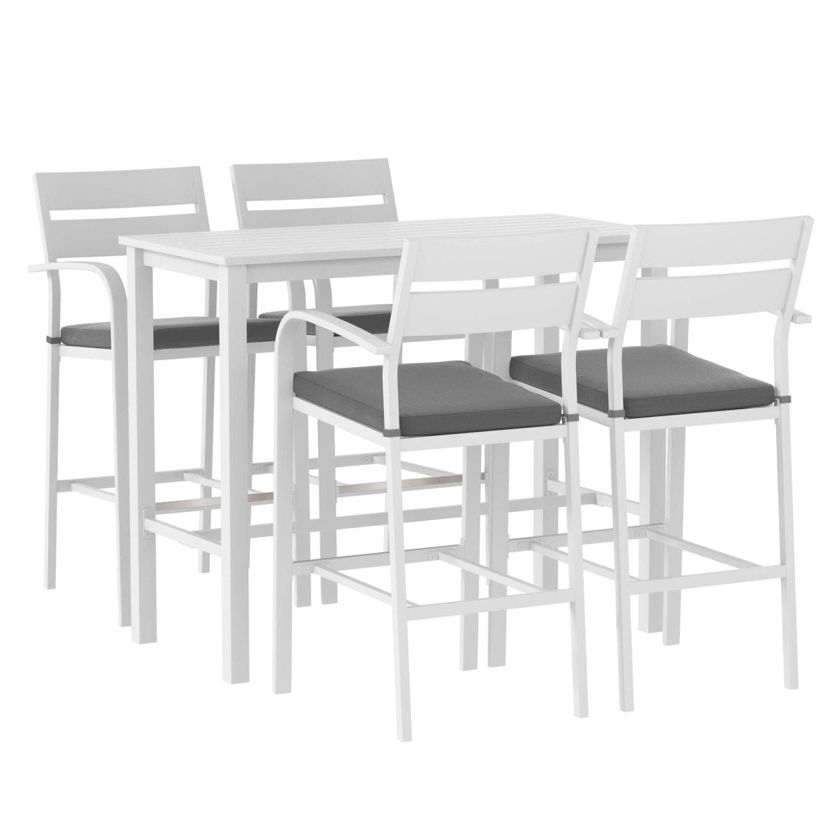 Gardeon Outdoor Bar Set 5-Piece Patio Dining Chairs Aluminium Table Stools White | Furniture > Bar Stools & Chairs > Table & Bar Stools