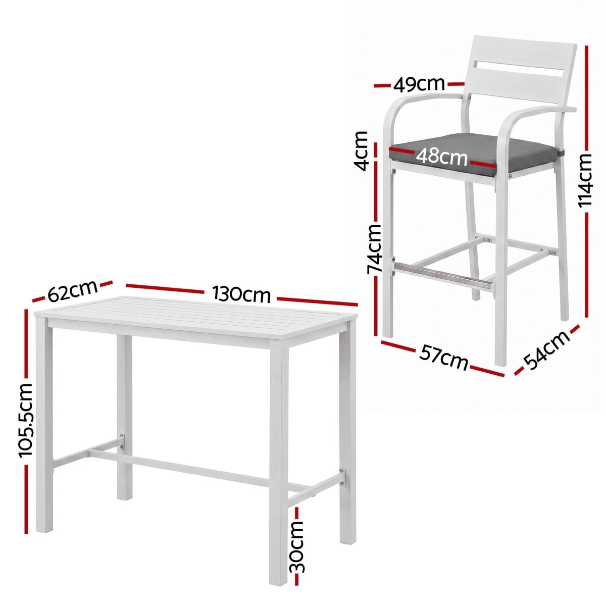 Gardeon Outdoor Bar Set 5-Piece Patio Dining Chairs Aluminium Table Stools White | Furniture > Bar Stools & Chairs > Table & Bar Stools