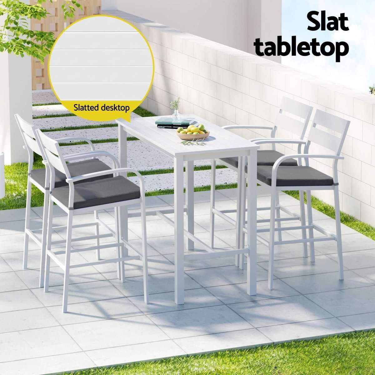 Gardeon Outdoor Bar Set 5-Piece Patio Dining Chairs Aluminium Table Stools White | Furniture > Bar Stools & Chairs > Table & Bar Stools