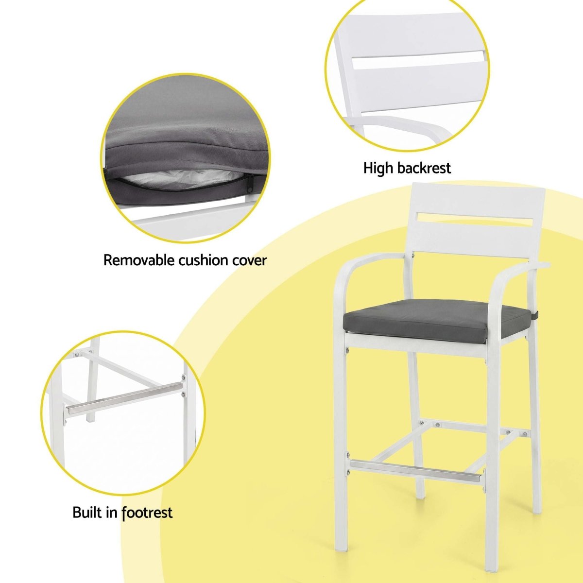 Gardeon Outdoor Bar Set 5-Piece Patio Dining Chairs Aluminium Table Stools White | Furniture > Bar Stools & Chairs > Table & Bar Stools