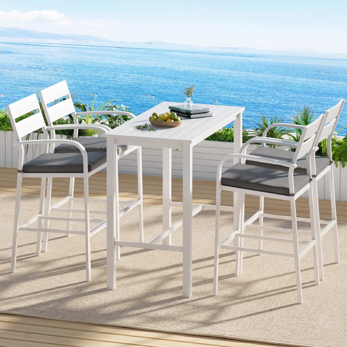 Gardeon Outdoor Bar Set 5-Piece Patio Dining Chairs Aluminium Table Stools White | Furniture > Bar Stools & Chairs > Table & Bar Stools