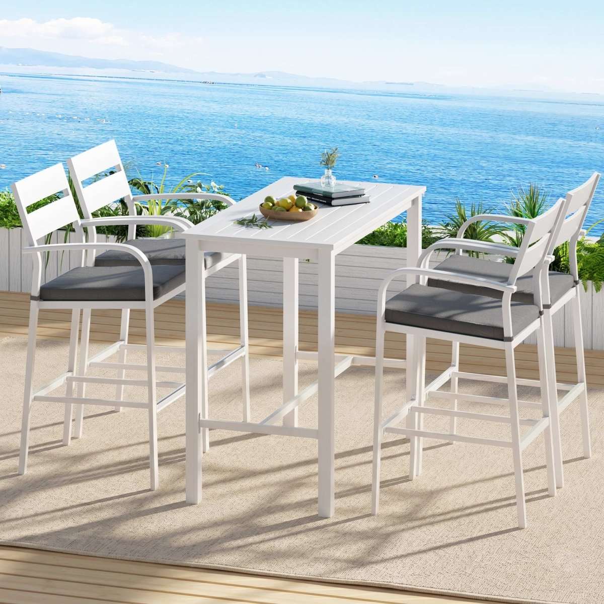 Gardeon Outdoor Bar Set 5-Piece Patio Dining Chairs Aluminium Table Stools White | Furniture > Bar Stools & Chairs > Table & Bar Stools