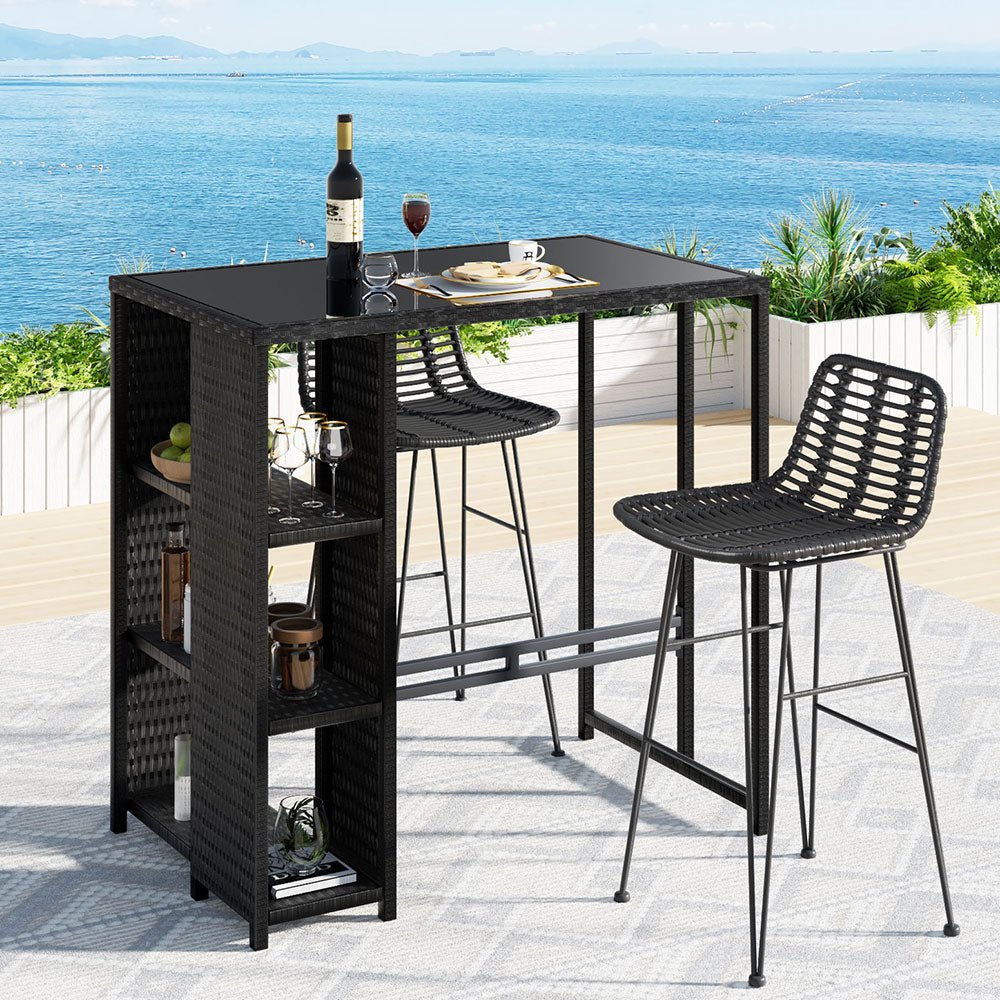 Gardeon Outdoor Bar Set Patio Furniture Dining Chairs Table and Chairs Wicker - Outdoorium