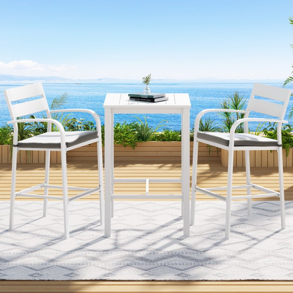 Gardeon Outdoor Bar Set Stools 3 - Piece Dining Chairs Table Patio Aluminium Bistro Set - Outdoorium