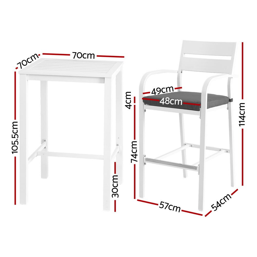 Gardeon Outdoor Bar Set Stools 3 - Piece Dining Chairs Table Patio Aluminium Bistro Set - Outdoorium