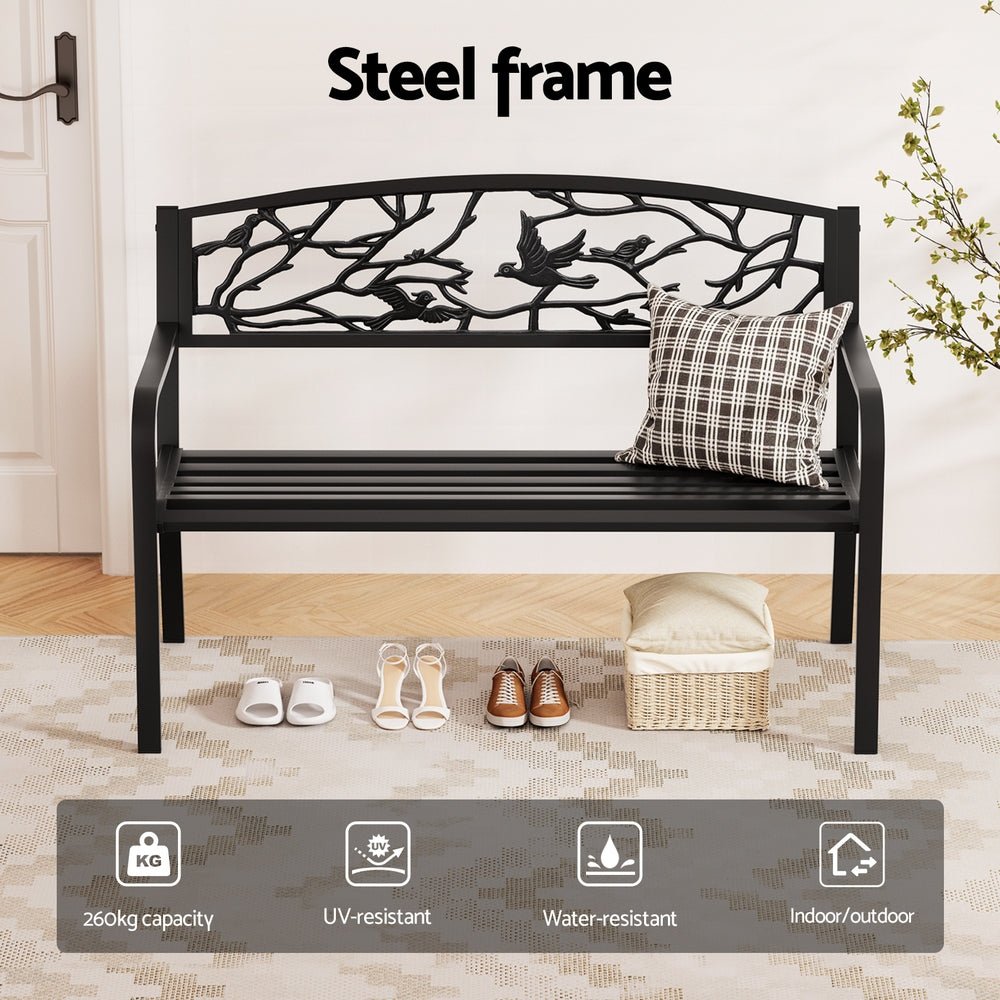 Gardeon Outdoor Bench Seat Garden Steel Outdoor Furniture 3 Seater Park Black | Outdoorium
