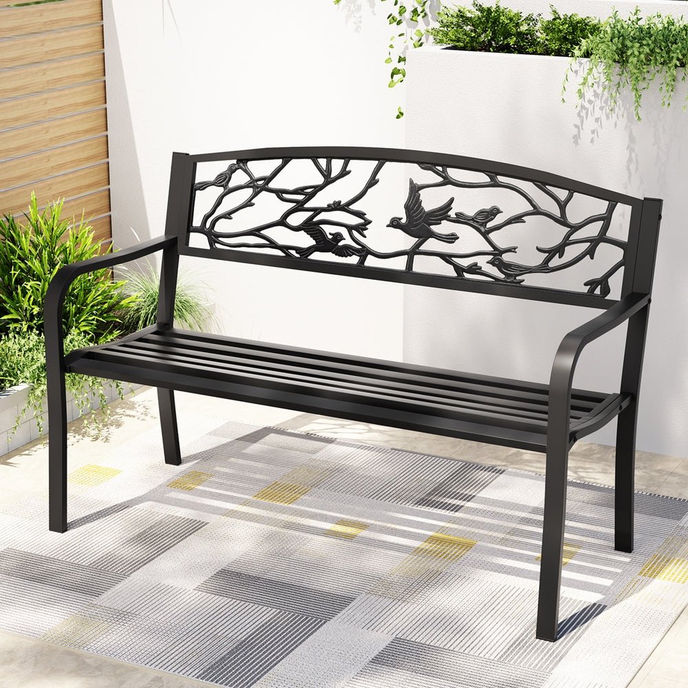 Gardeon Outdoor Bench Seat Garden Steel Outdoor Furniture 3 Seater Park Black | Outdoorium