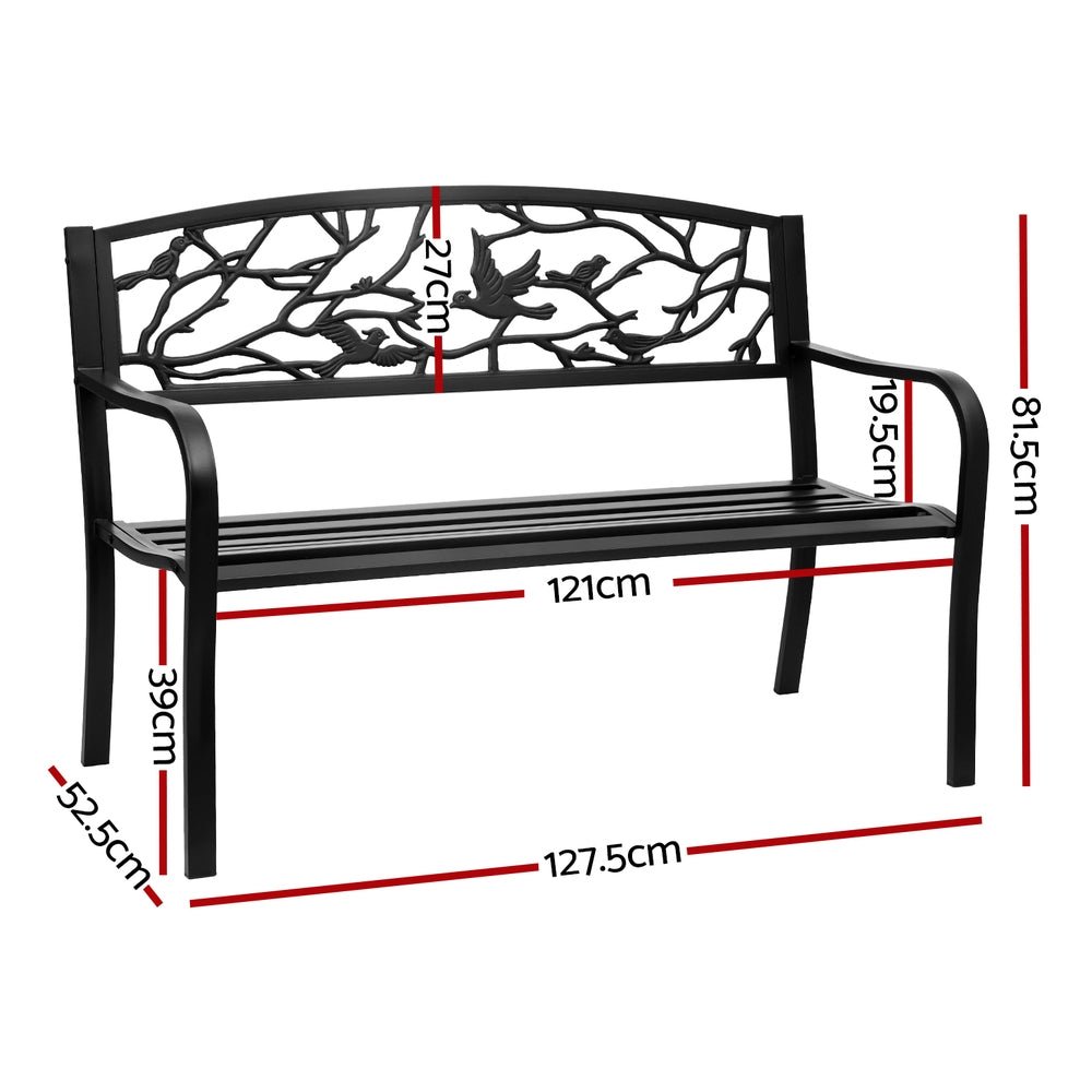 Gardeon Outdoor Bench Seat Garden Steel Outdoor Furniture 3 Seater Park Black | Outdoorium